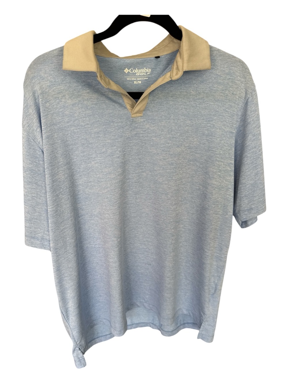 Columbia Men’s Heather Light Blue Polo with Tan Collar